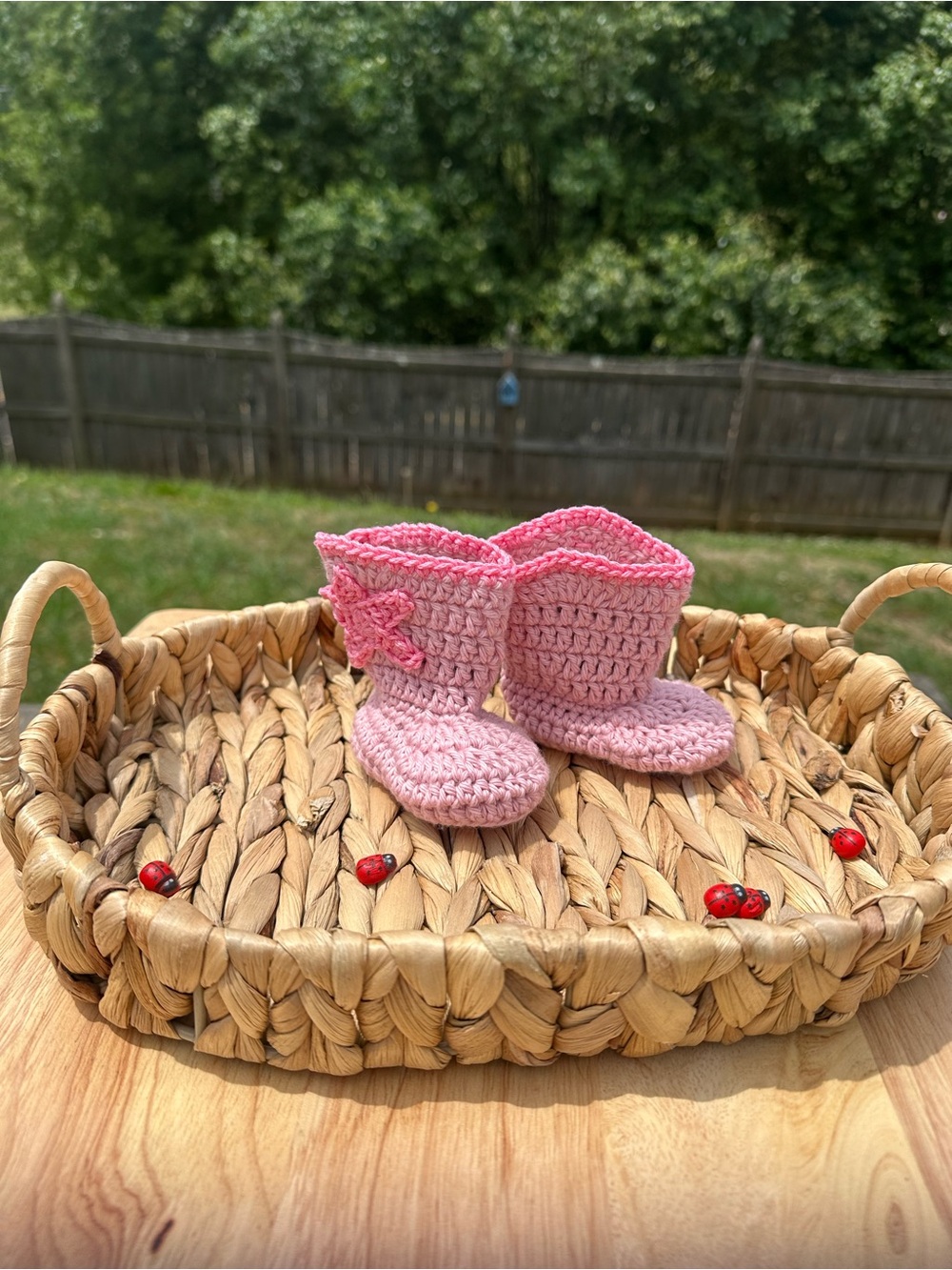 Handmade Crochet Baby Cow Boy Booties - Pink - Picture 2 of 3